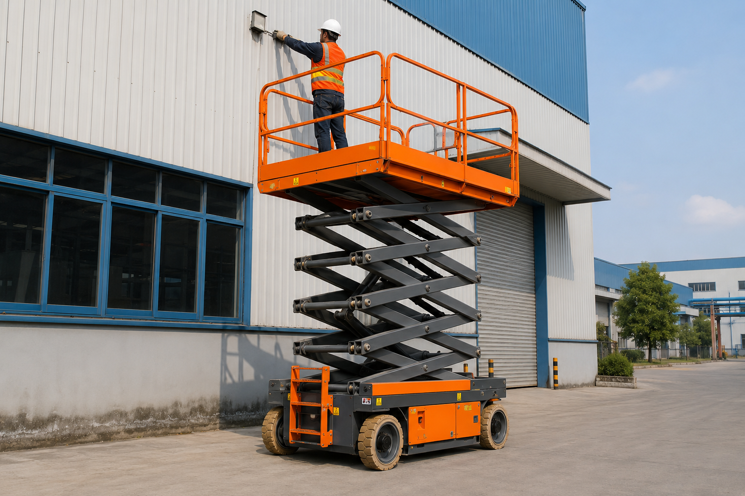 Construction worker on scissor lift
